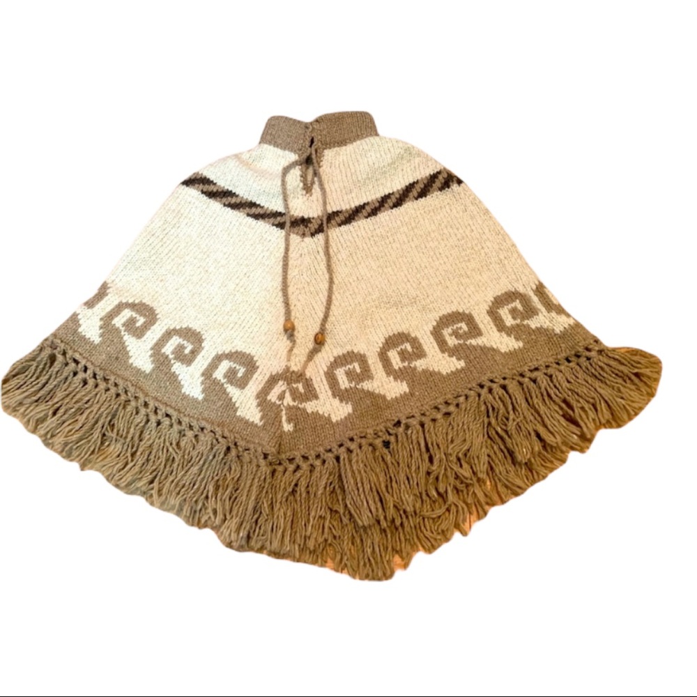 Boho Style Knitted Cape Poncho Girls OS